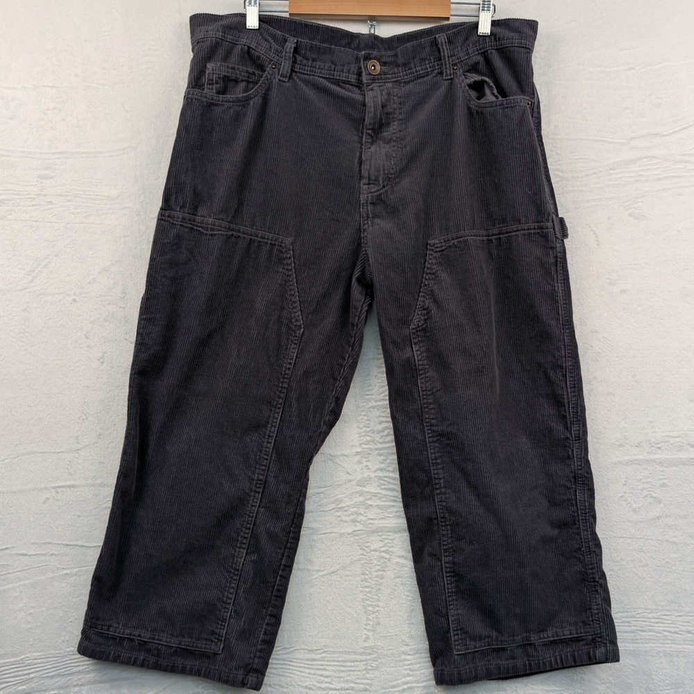 No Boundaries Carpenter Pants Men's 41x26 Gray Corduroy Relaxed Fit Double Knee